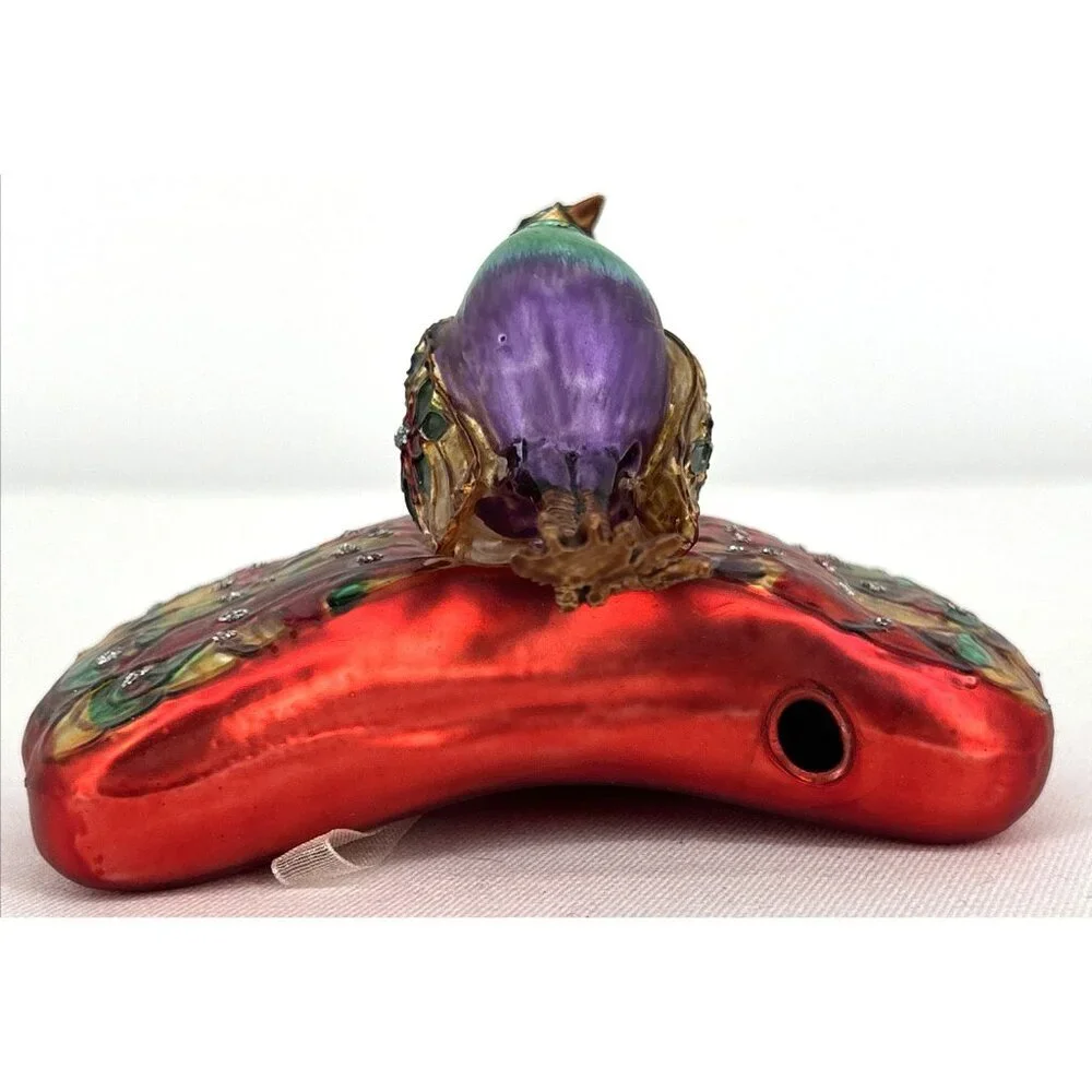 Peacock Christmas Ornament Multicolor Bird Hand Blown Glass 4